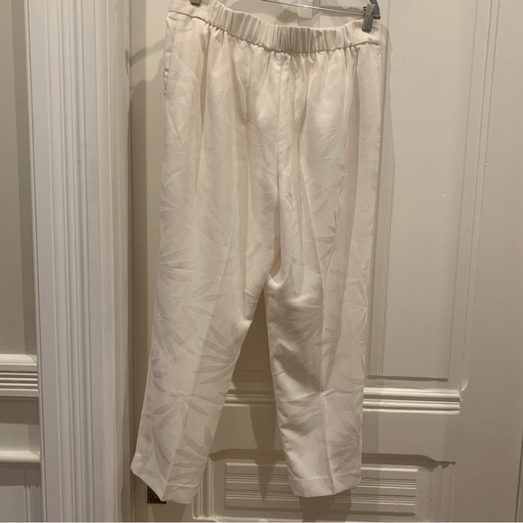 Vince Camuto White Palm Print Dressy Trousers Elastic Waist Sz 10 - Picture 2 of 3